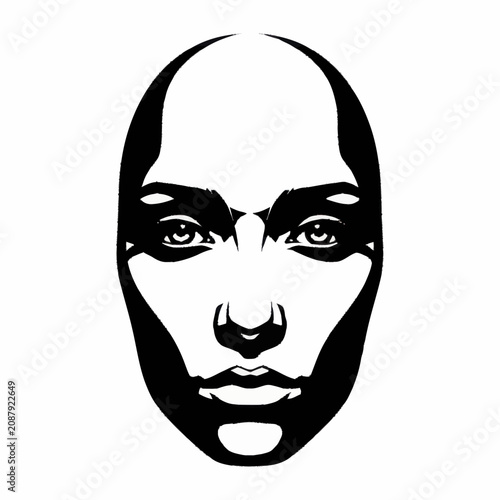 Black and white abstract human face illustration.