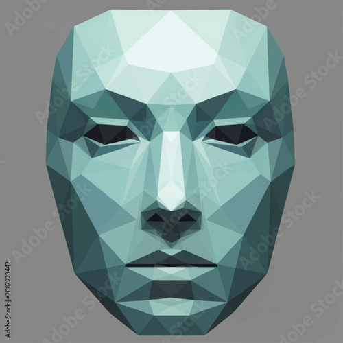 Low Poly Geometric Facial Sculpture Design.