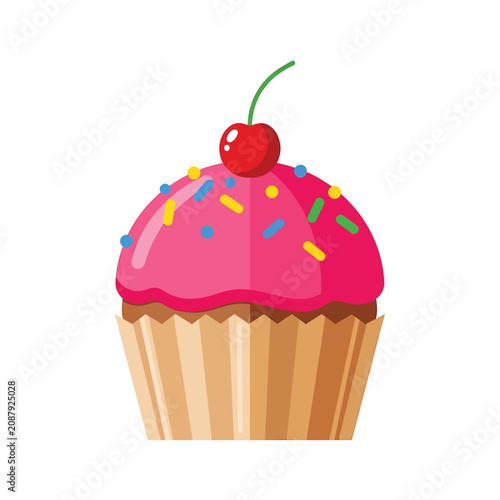 Cuadro en lienzo Colorful cupcake with pink frosting cherry 16.