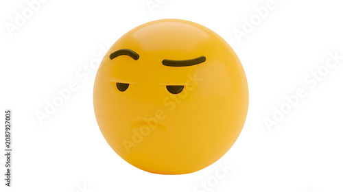 Photos Yellow bored emoji face with droopy eyes, isolated on transparent background