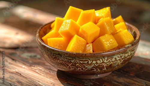 Freshly baked orange slices in woven basket on wooden surface.