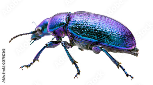 Canvastavla Iridescent purple and blue beetle with segmented antennae, isolated on transpare