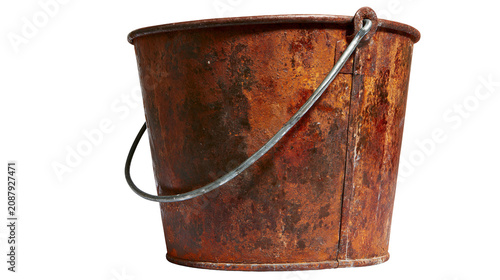 Foto Old rusty metal bucket with wire handle, isolated on transparent background