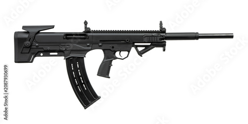 Quadro su tela Modern black bullpup assault rifle isolated on white back
