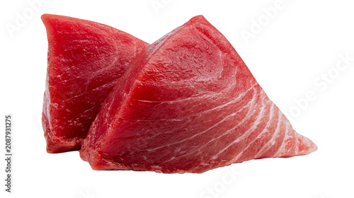фотографія Two raw tuna steaks with visible white marbling, isolated on transparent backgro