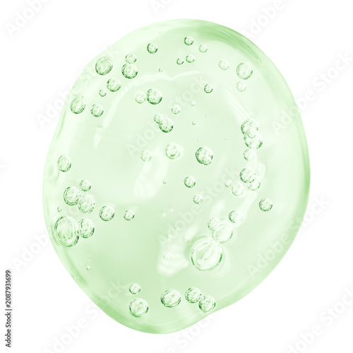 Macro Green Cosmetic Gel Drop with Air Bubbles Isolated on transparent Background