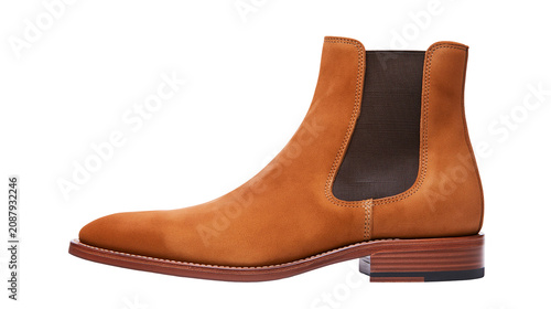 Fotografia Brown suede Chelsea boot with elastic side panels, isolated on transparent backg