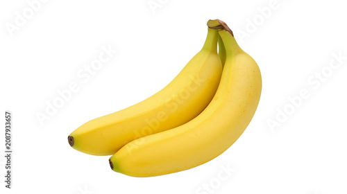 Two ripe yellow bananas curved and smooth, isolated on transparent background