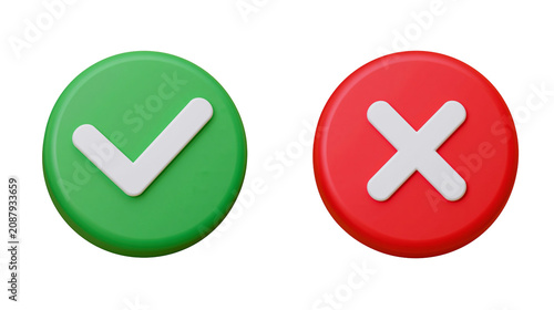 Foto Green checkmark and red cross symbols, isolated on transparent background