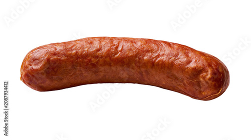 Foto Brown smoked sausage link, isolated on transparent background