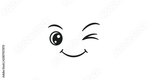 Foto Cute winking face expression with happy smile line art