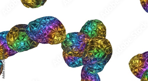 Abstract colorful organic forms with iridescent textures floating and intertwined