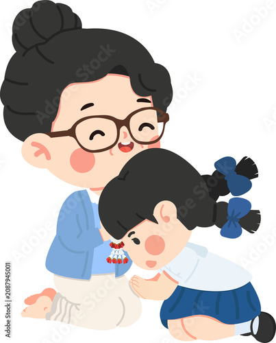 School Girl Greeting Mother With Thai Wai