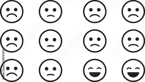 Tableau sur toile Minimalist Negative Feedback Sad Face Icon Set, Outline Customer Dissatisfaction