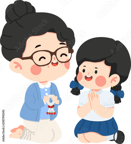 School Girl Paying Respect to Mother