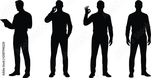 Bild auf Leinwand Black-and-white vector silhouette illustration of four individuals in varied pos