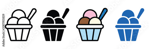 Foto Ice cream scoops in bowl icon collection representing sweet dessert sundae froze