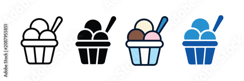 Tableau sur toile Ice cream scoops in bowl icon set featuring sweet dessert sundae frozen treat an