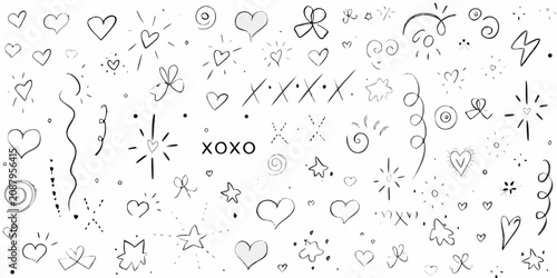 Quadro su tela hand drawn doodles on white background hearts