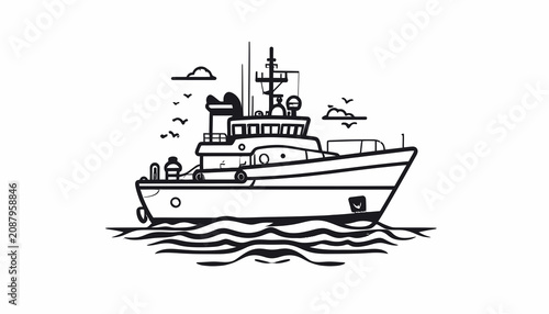 Photos Large Ship Sailing on Ocean Waves.