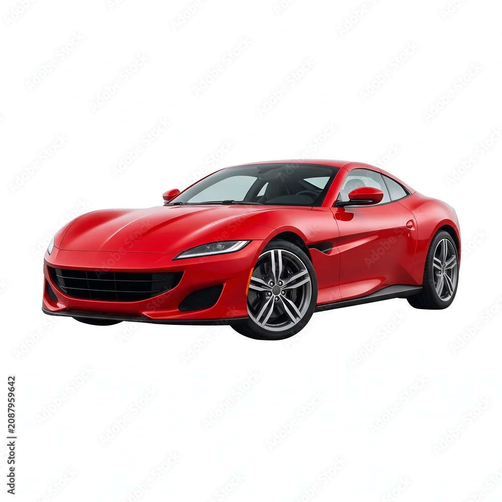 Fototapeta premium Sleek red luxury sports car with aerodynamic design on a white background