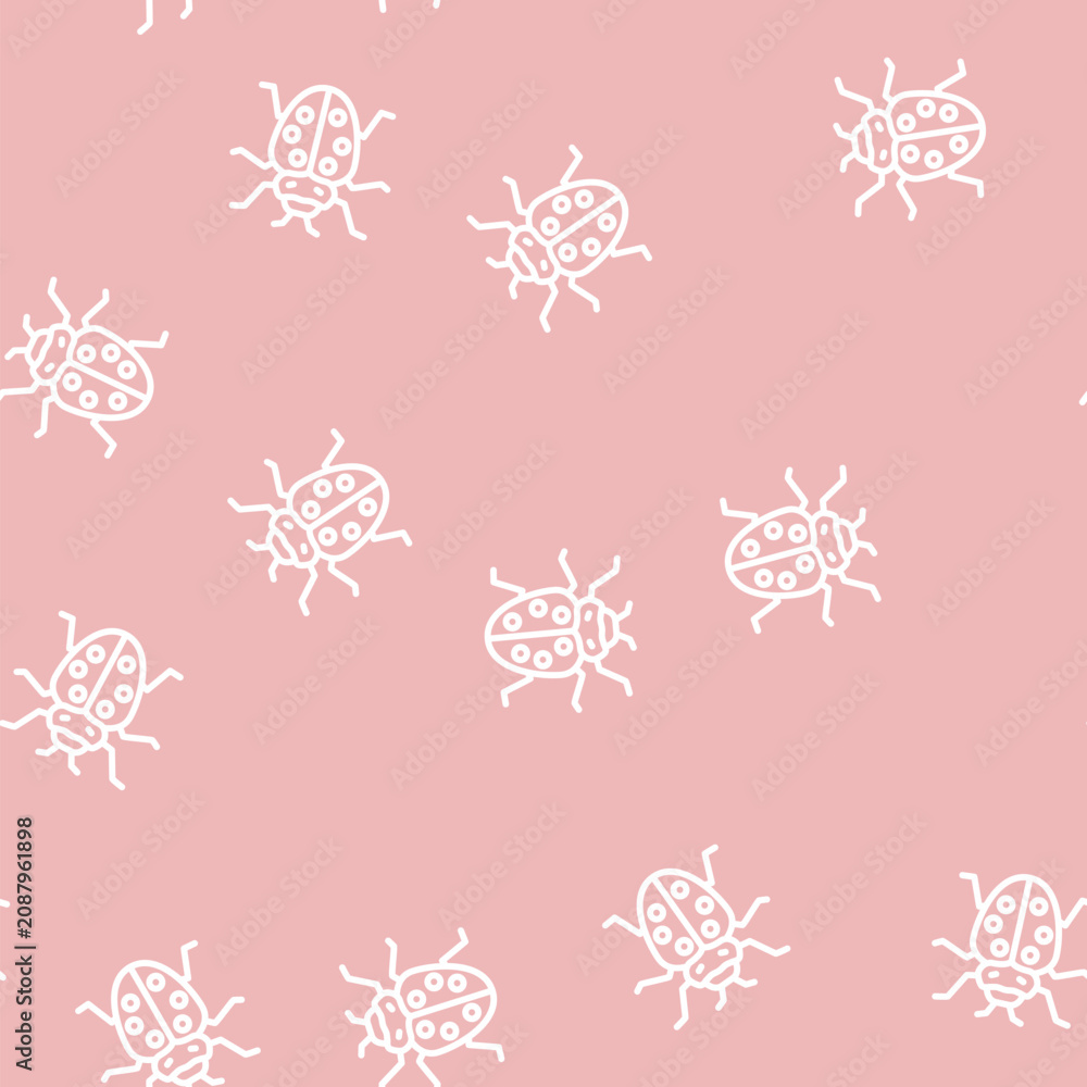Fototapeta premium ladybug insect line seamless pattern ladybug insect thin line illustration