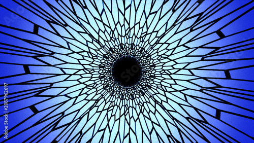 Foto Elegant expanding blue stained glass lattice pattern with a central black void