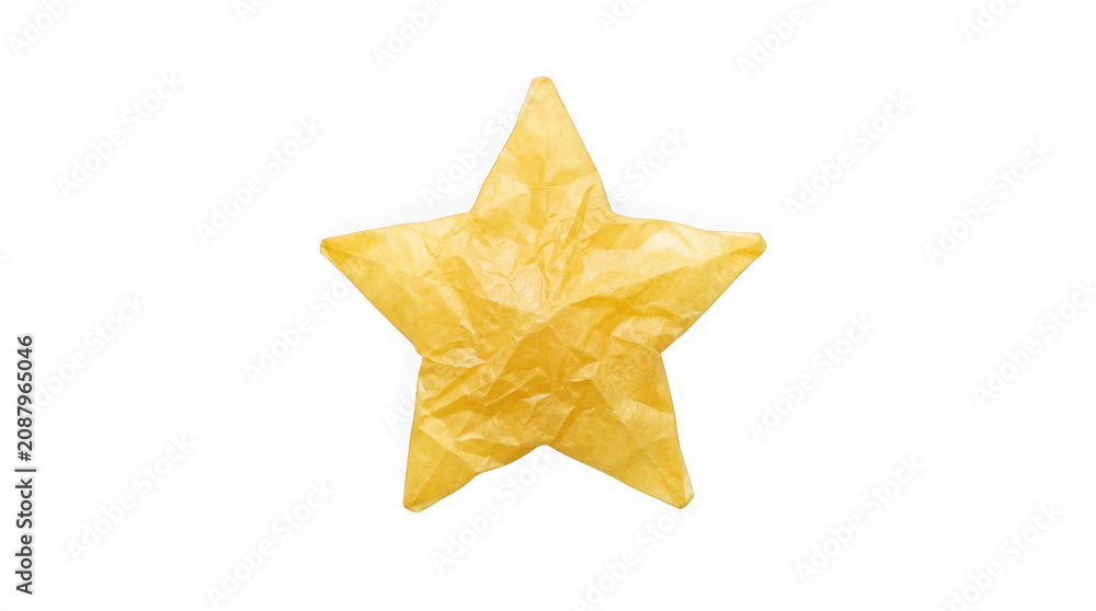 Fototapeta premium Crumpled yellow paper star isolated on transparent background
