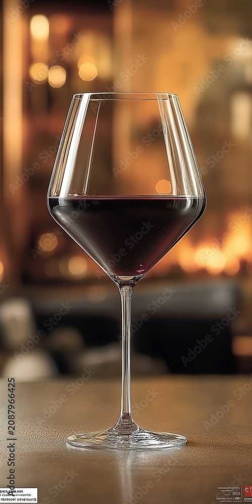 Obraz premium Elegant red wine poured into a crystal goblet, creating a luxurious and romantic atmosphere.