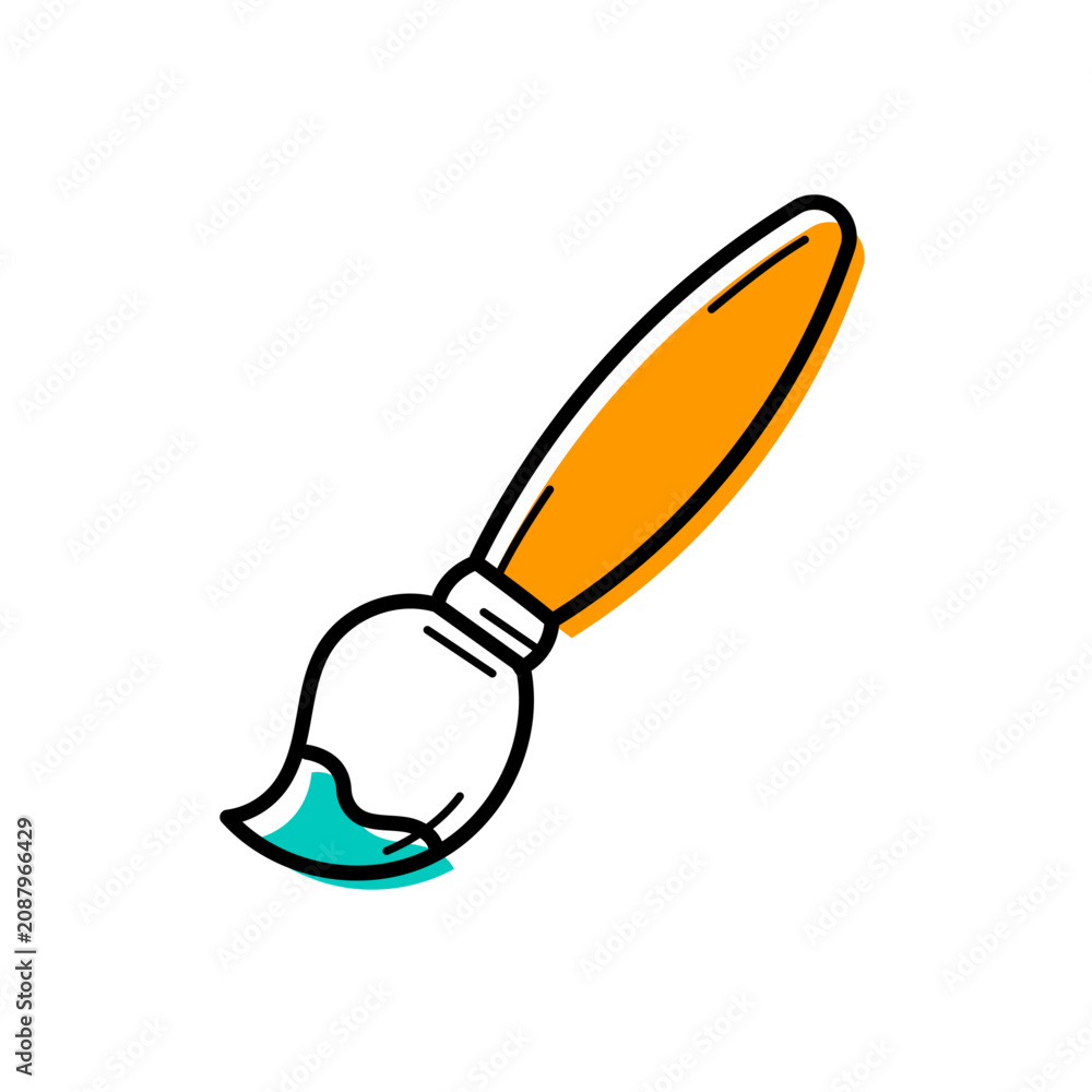 Obraz premium Pictogramme coloré représentant un pinceau, idéal pour illustrer les arts plastiques, la peinture, les activités créatives, l’école, les fournitures scolaires et la rentrée.