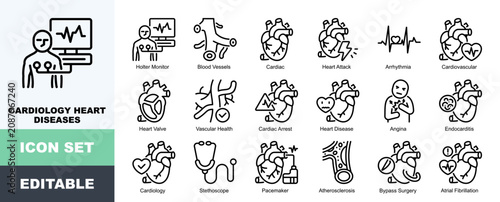 Bild auf Leinwand Cardiology Heart Diseases Icon Pack Featuring Holter Monitor, Blood Vessels, Car