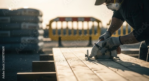 Skilled Hands Crafting Wood With Precision Using A Circular Saw