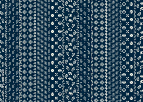 Paisley fabric motifs patchwork wallpaper abstract vector seamless pattern for scarf kerchief shirt fabric carpet rug tablecloth pillow placemat
