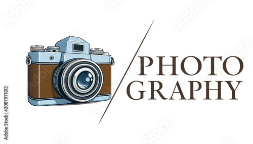 Vintage camera icon with typography word photography for creative design projects