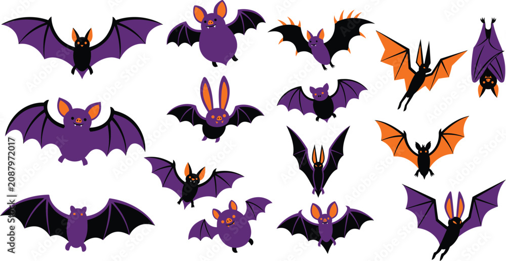 Obraz premium Halloween bats and bunny illustration with orange and purple colors