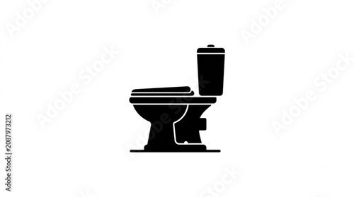 Foto Flush toilet side view silhouette, black and white bathroom commode icon isolated on white background