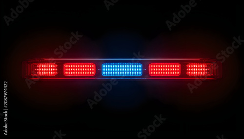Red and blue police emergency light bar in the dark illustration