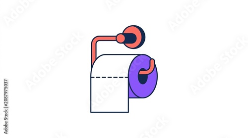 Illustration of a toilet paper roll hanging from a wall mount with minimalistic design