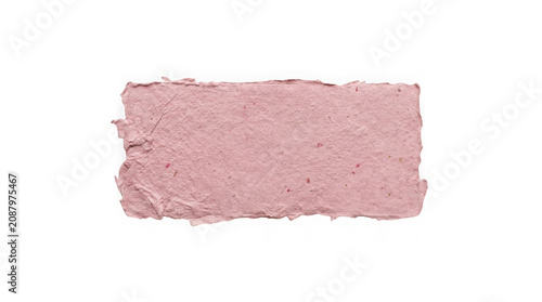 Rectangular piece of handmade light pink paper with torn edges, isolated on transparent background