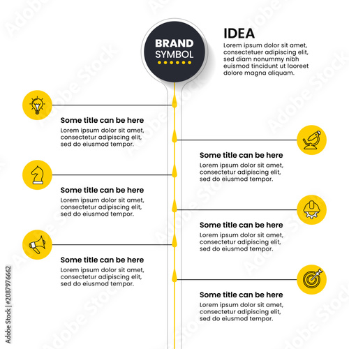 Infographic template. Vertical yellow line with 6 steps