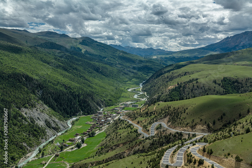 Aerial View of Naiganduo Village and Provincial Highway on Genyen South Route