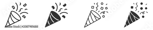 Fotografie party popper icons vector set in line and solid styles on transparent background