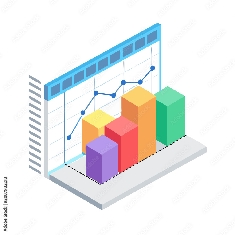 Fototapeta premium Isometric Business Chart Graph Illustration Showing Data Analytics and Financial Growth Trend