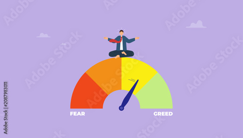 Foto Businessman investor meditating on market sentiment gauge