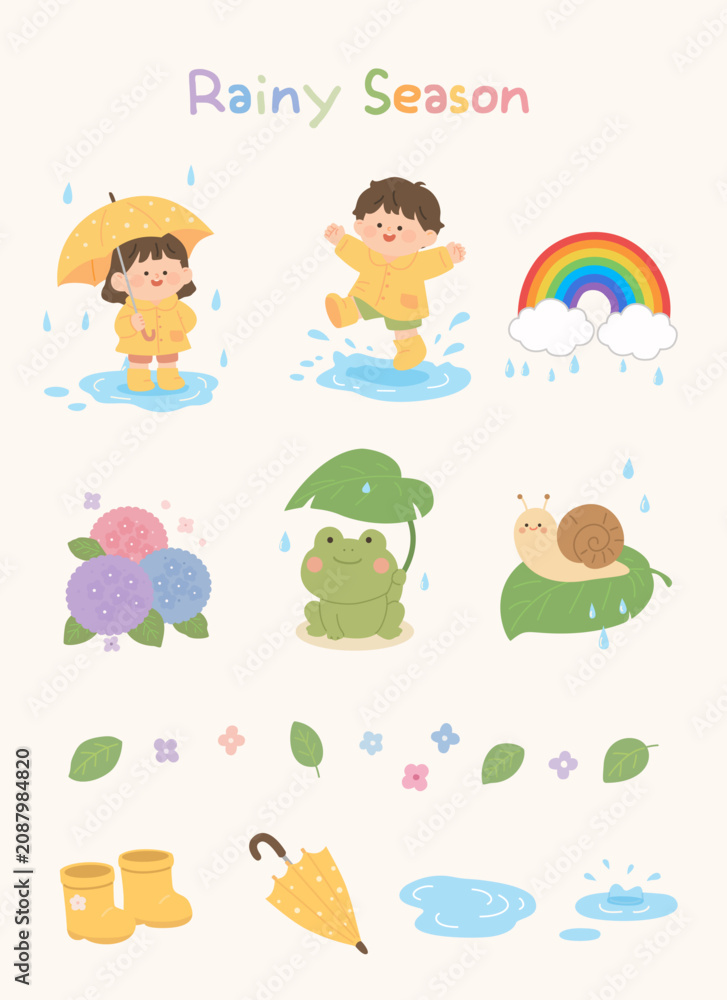 Fototapeta premium Rainy Season Cute Illustration