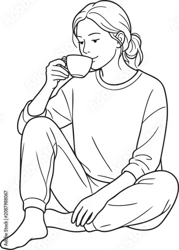 Full_body_female_drinking_coffee,_202606032322 (6) - Isolated white background Adobe Illustrator Artwork