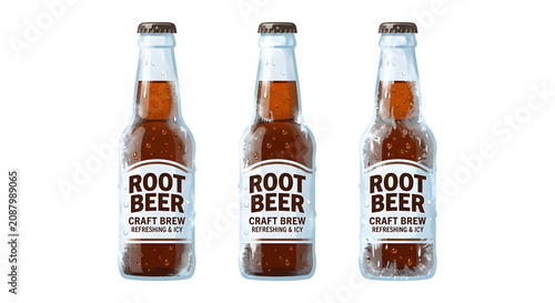 Summer refreshing root beer bottles with icy condensation