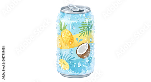 Summer refreshing tropical fruit soda can isolated on white