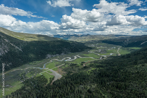 Aerial Panorama of Meandering Rivers and Wetlands on Genyen South Route