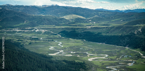 Aerial Panorama of Meandering Rivers and Wetlands on Genyen South Route